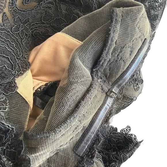 Tadashi Shoji Black Corded Embroidery Tulle 3/4 Sleeve Lace Dress Evening 12 - Picture 12 of 16